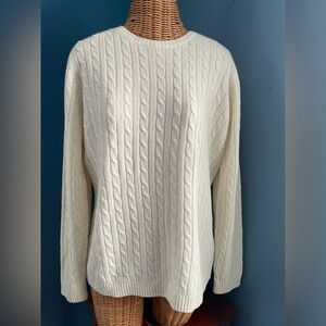 L.L. Bean Women’s Wool Blend Cable Knit Crewneck Size Large Cream